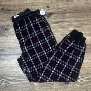 St. John's Bay Mens XL Lounge Pajama Pants Burgundy/White Plaid Elastic Waist
